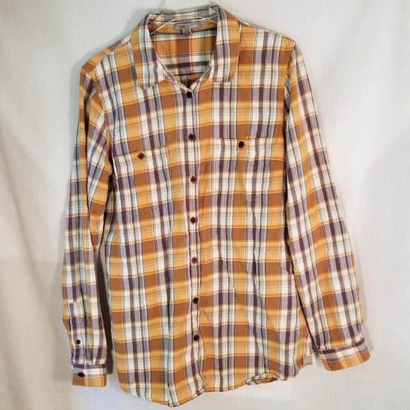 Horny Toad Long Sleeve Plaid Button Shirt Women's size S Burnt Orange and Brown - Picture 10 of 10